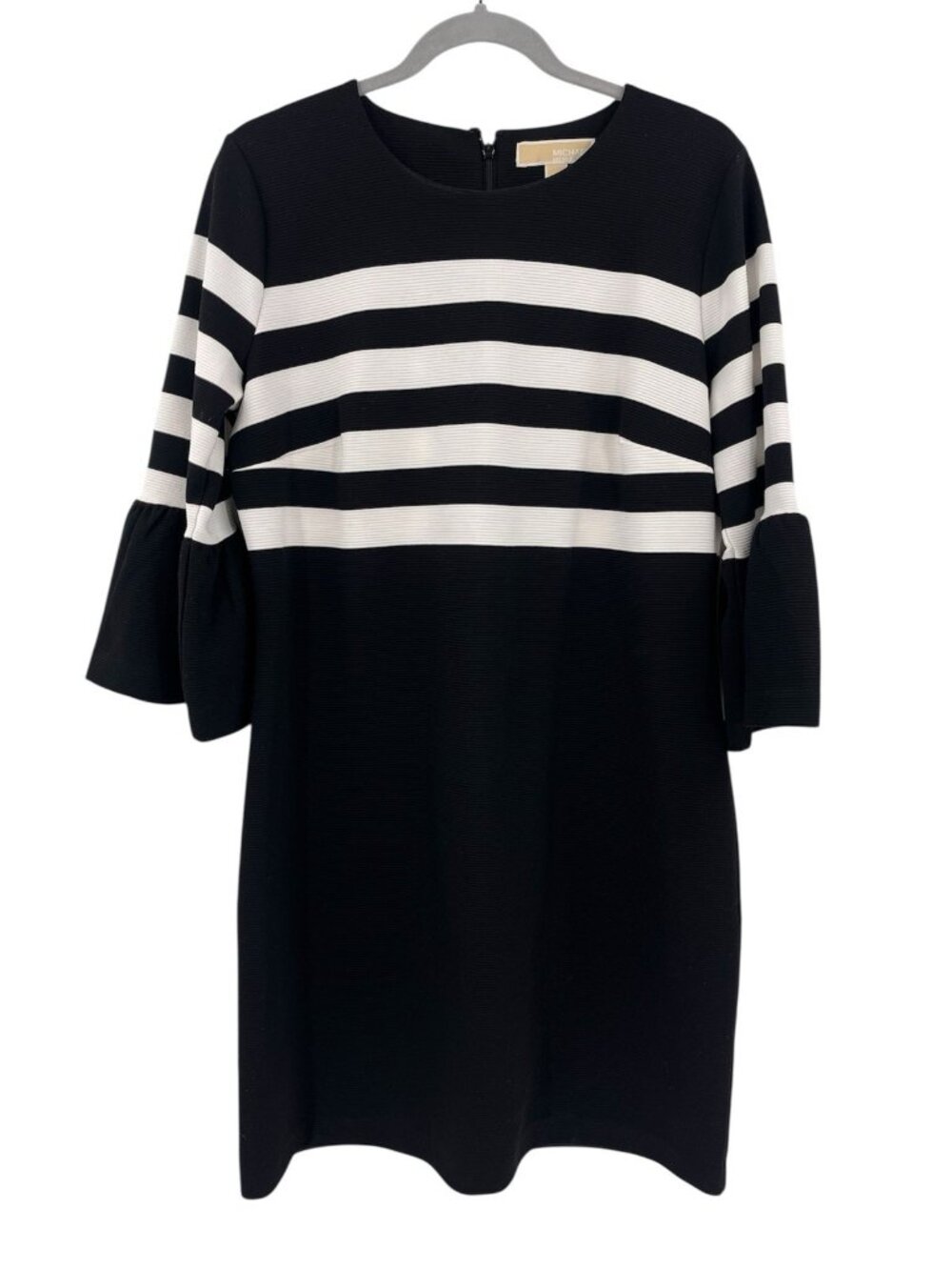 MICHAEL MICHAEL KORS Women's Black White Stripe Bell Sleeve Shift Dress Large